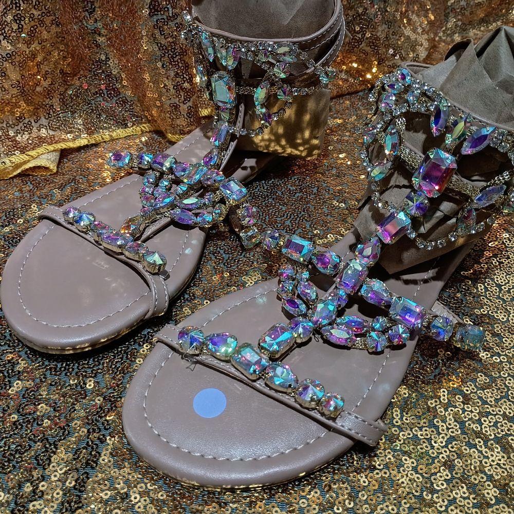 Iridescent Jewel-Embellished Sandals